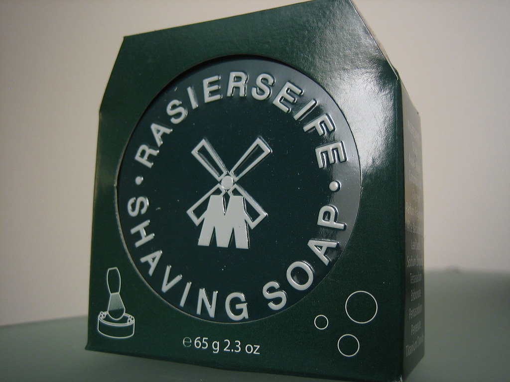 A bar of shaving soap used to build a rich pre-shave lather